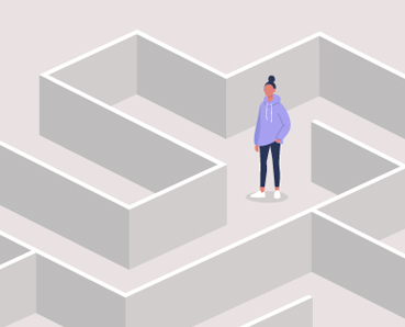 Illustration: Eine Frau steht in einem Labyrinth