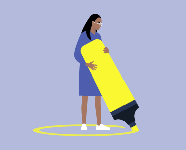 Illustration: Eine Frau zeichnet mit einem überdimensionalen gelben Textmarker einen schützenden Kreis um sich